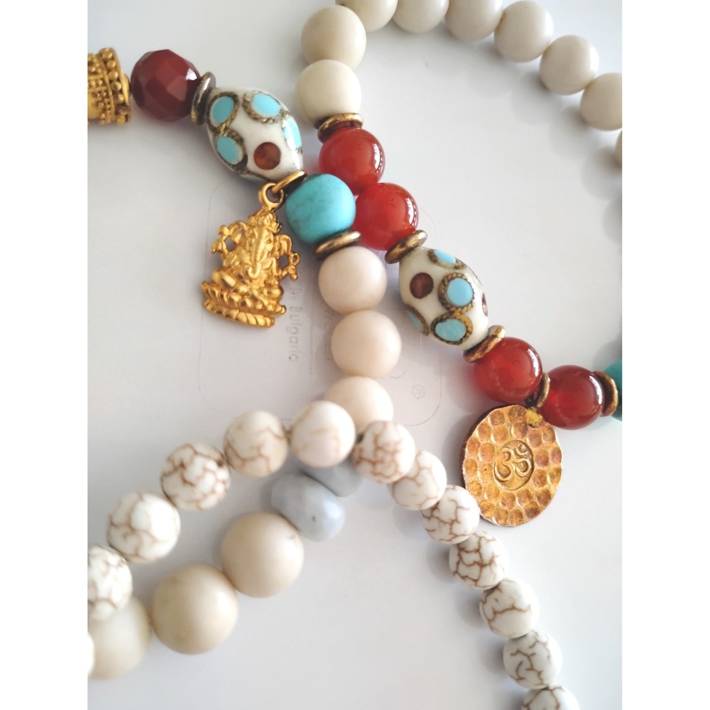 💗925 Sterling Boho Beaded Spiritual Bracelet Stack Ganesha & Om Charms